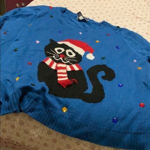 Ugly Christmas sweater cat with rhinestone